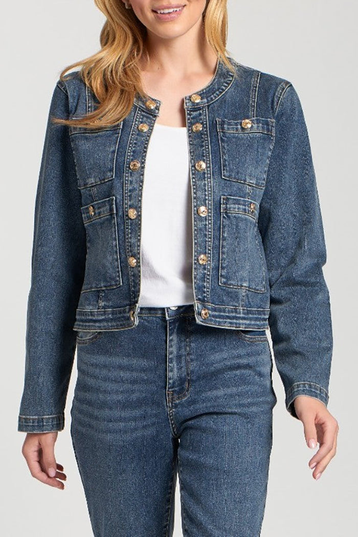 Dark Denim Gold-Button Pocket Jacket