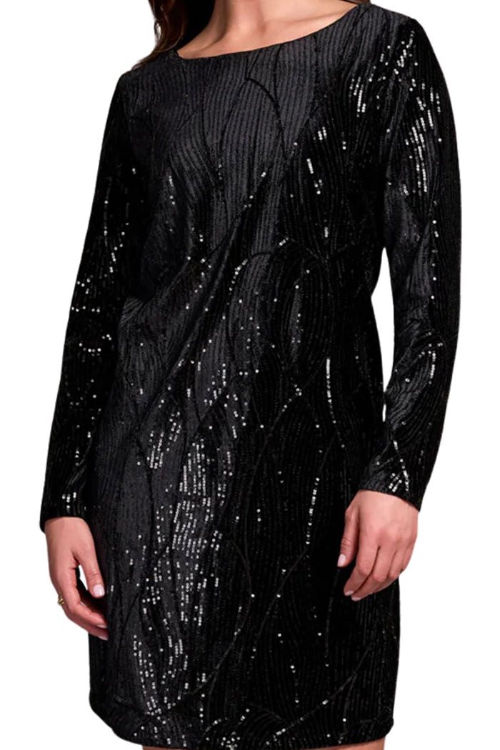 Black Sequin Long Sleeve Mini Dress