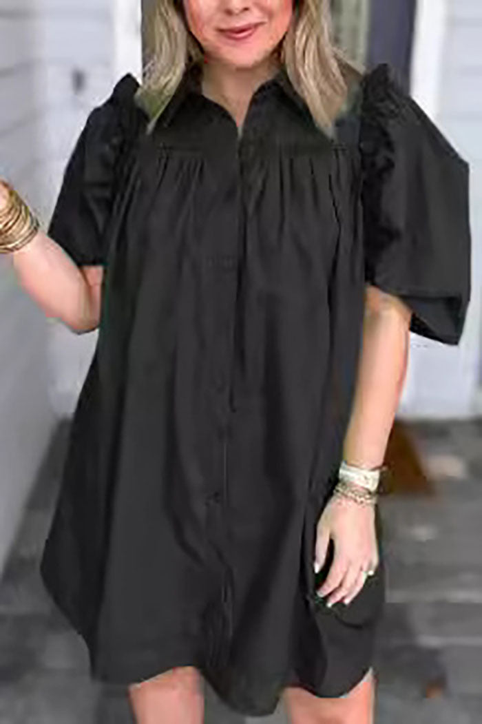 Puff Sleeve Button Shirt Dress