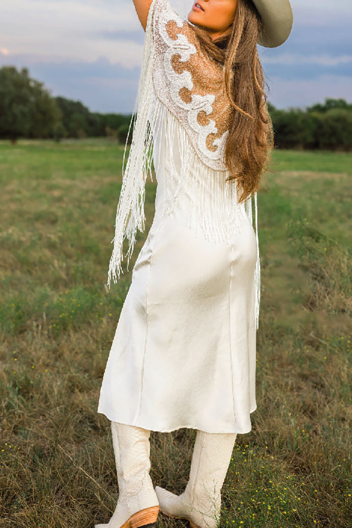 Scalloped Lace Fringe Shawl