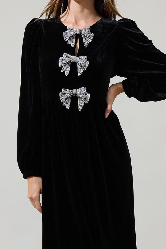 Glow Bow Velvet Midi Dress