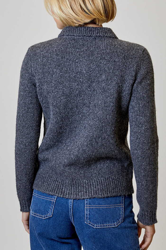Knit Collared Bow-Button Pocket Cardigan