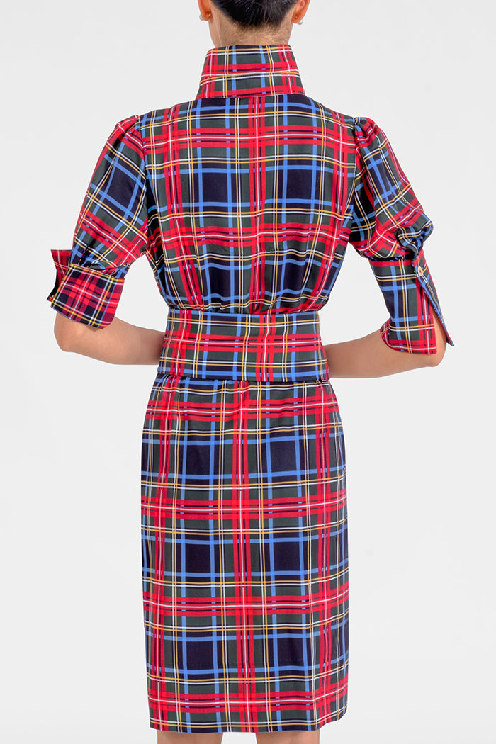Plaid Pocket Collared Shirtwaist Dress