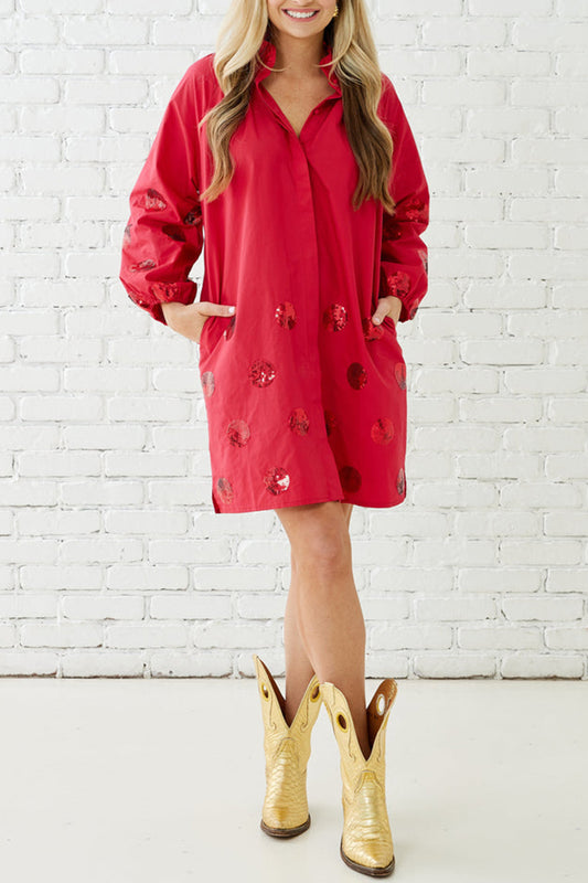 Casual Sequined Detail Pocket Dress