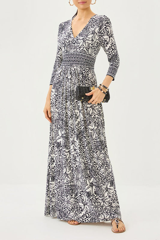 V-Neck Floral Pattern Maxi Dress