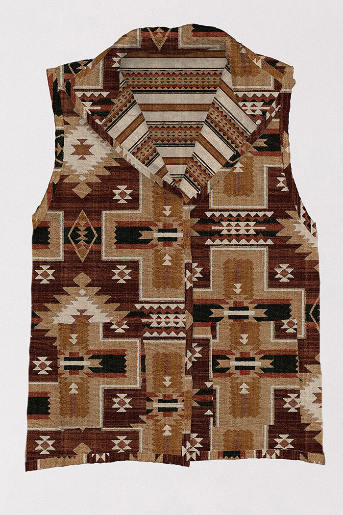 Western Pattern Collared Sleeveless Vest