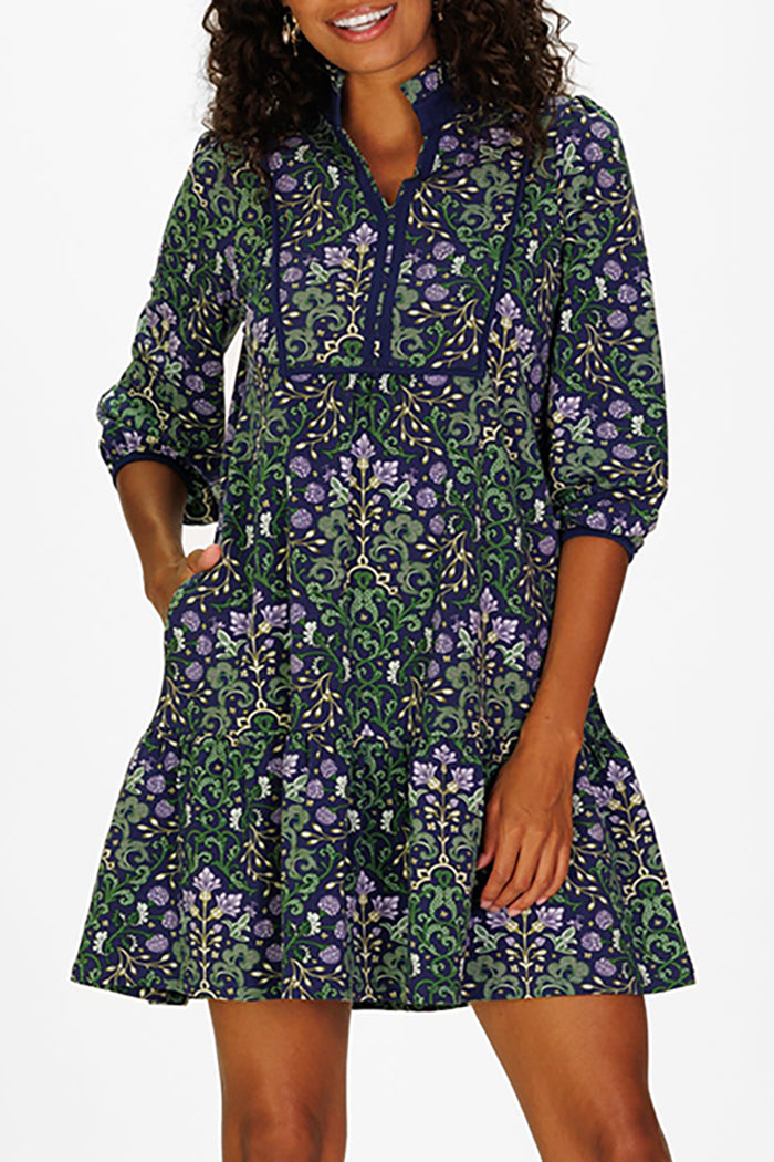 3/4 Puff Sleeve Ruffled Tiered Pocket Dress