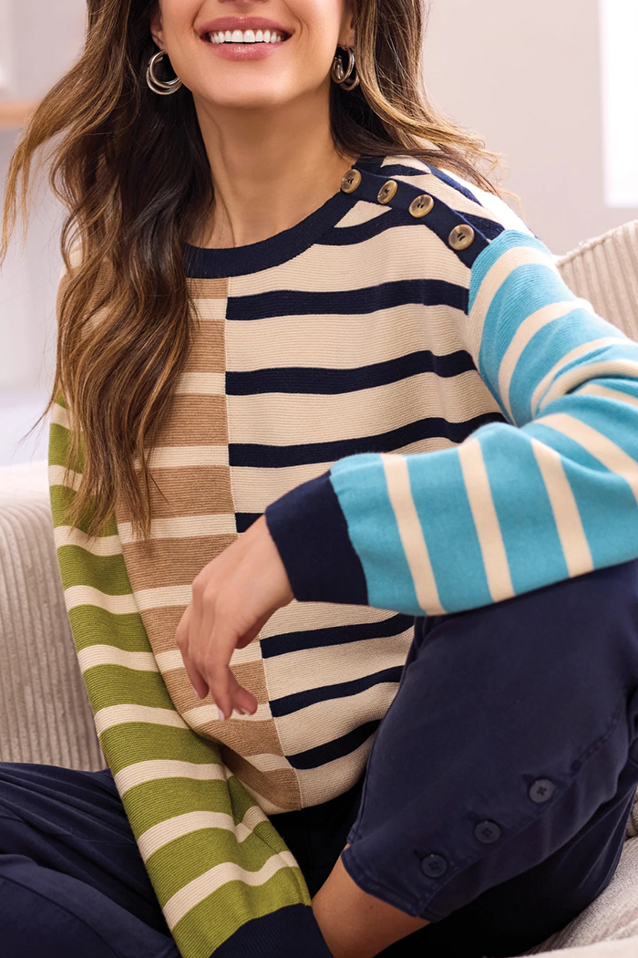 Casual Striped Button Sweater