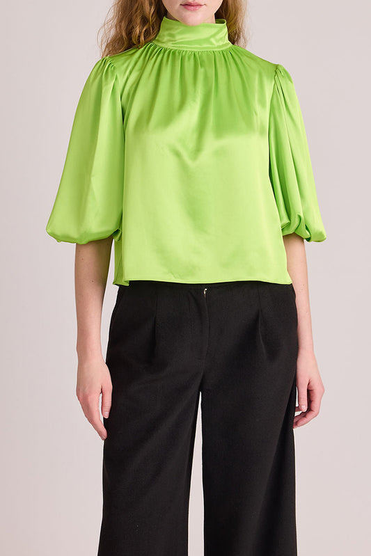 Puff Sleeves Ruched Turtleneck Top