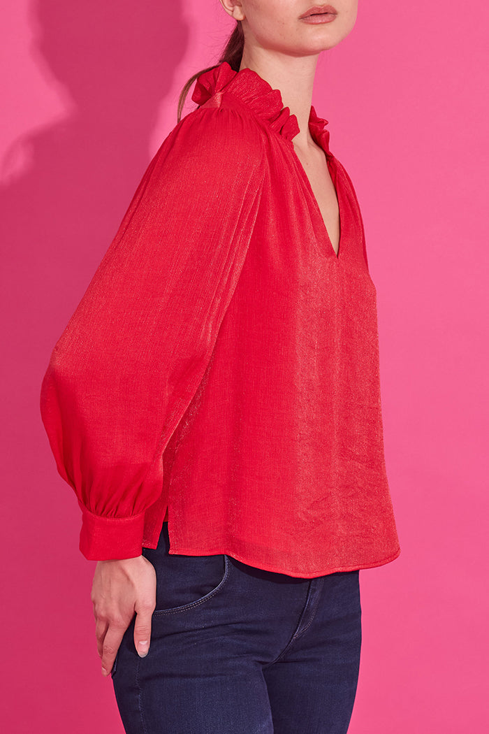 Casual V-Neck Ruffles Collar Top