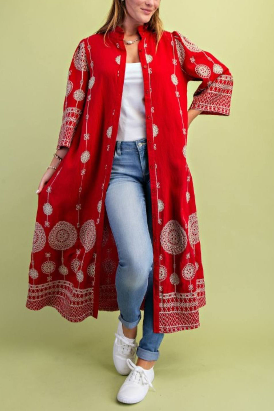 Moonlit Lace Embroidered Pocket Midi Dress