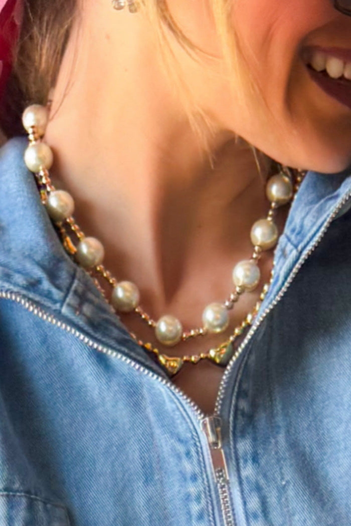 Pearl and Gold Beaded Necklace