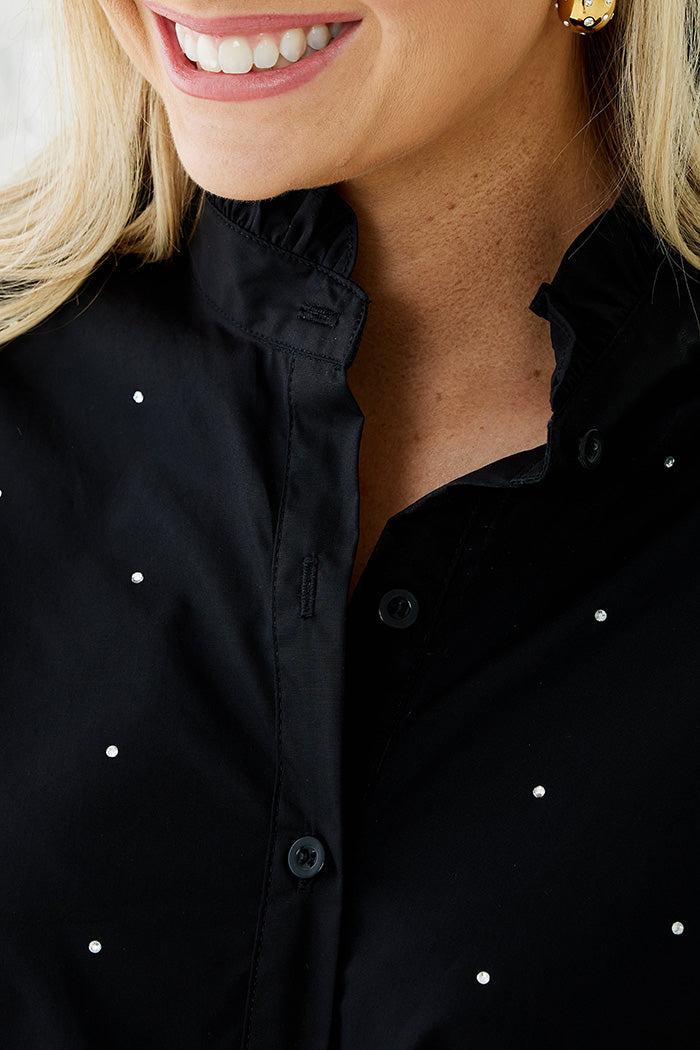 Pocketed Ruffled Collar 3/4 Sleeve Dress