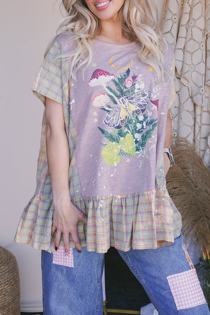 Mushroom Print Patchwork Top