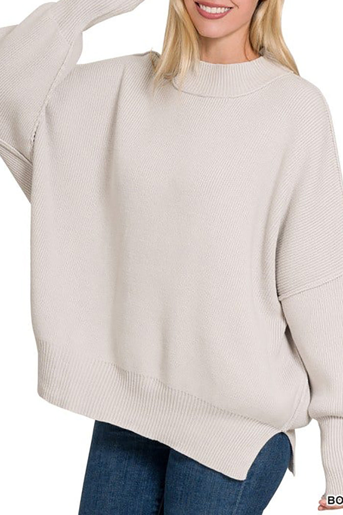 Mock Neck Batwing Sleeve Oversized Sweater