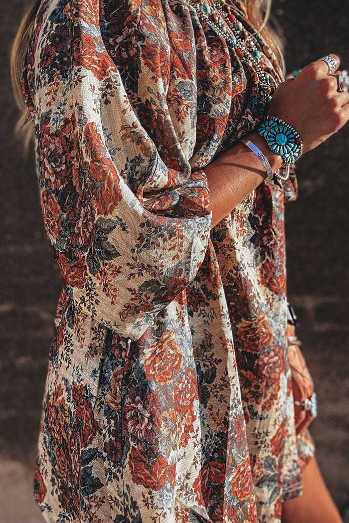 Relaxed Floral Print Batwing Sleeve Dress