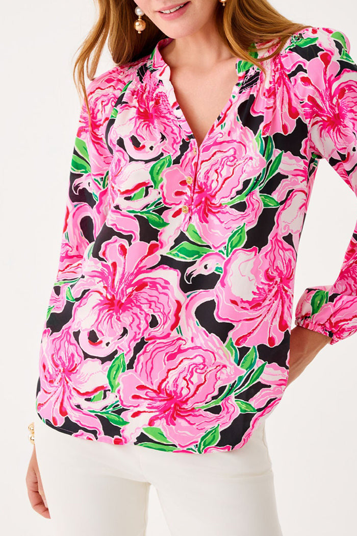 Floral Print V Neck Long Sleeve Top