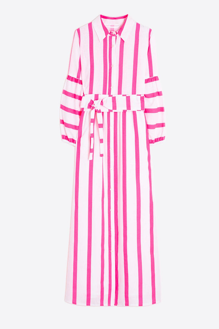 Pink White Stripe Belted Maxi Dress