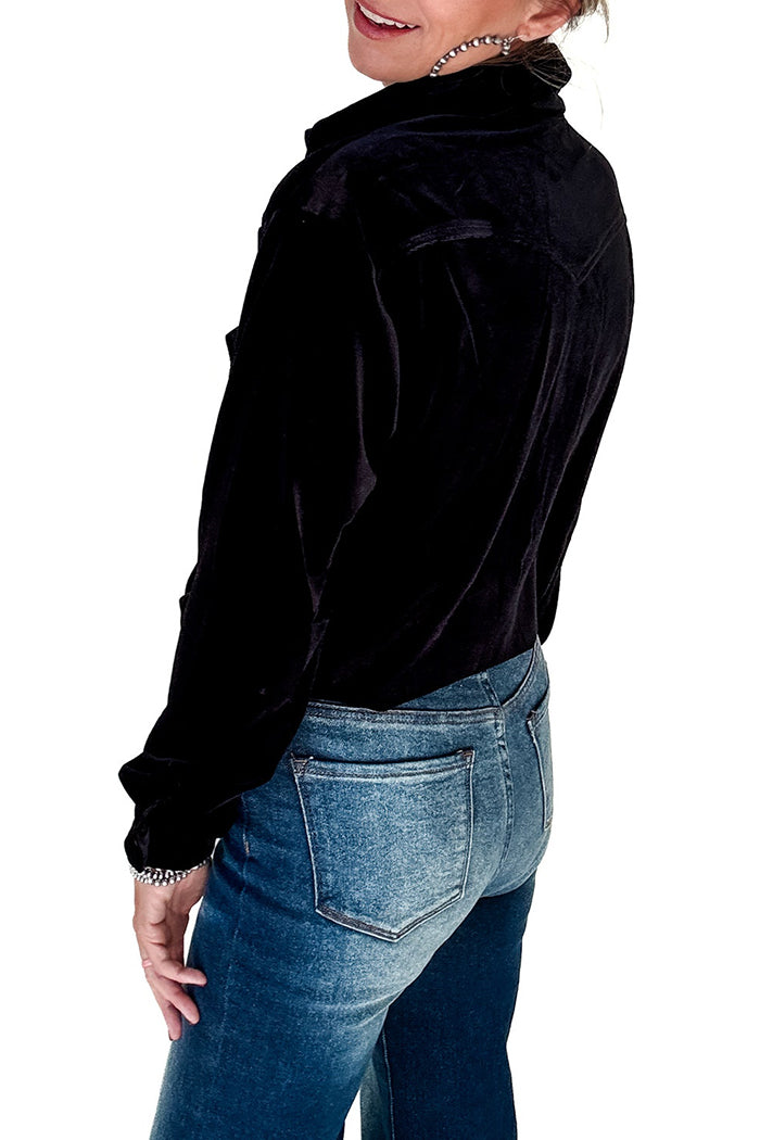 Velvet Buttoned Pocket Top