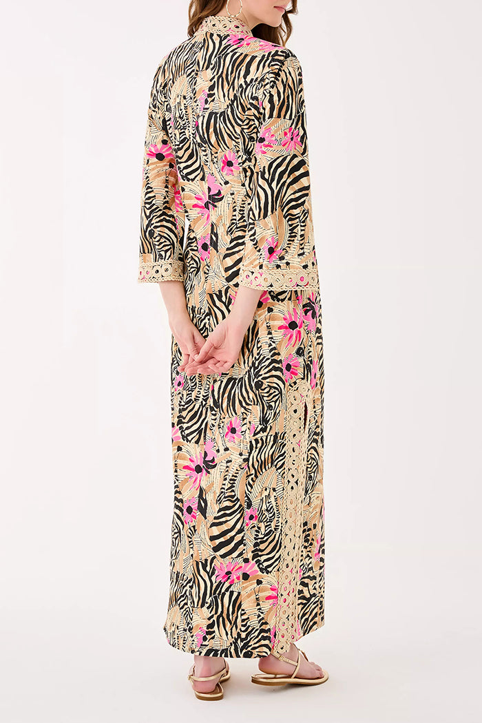 Printed 3/4 Sleeve Side Slit Maxi Dress