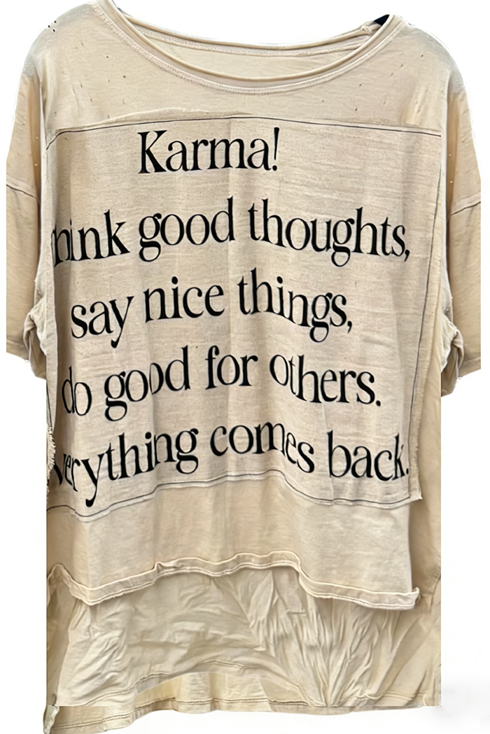Boho Karma Quote Distressed Top