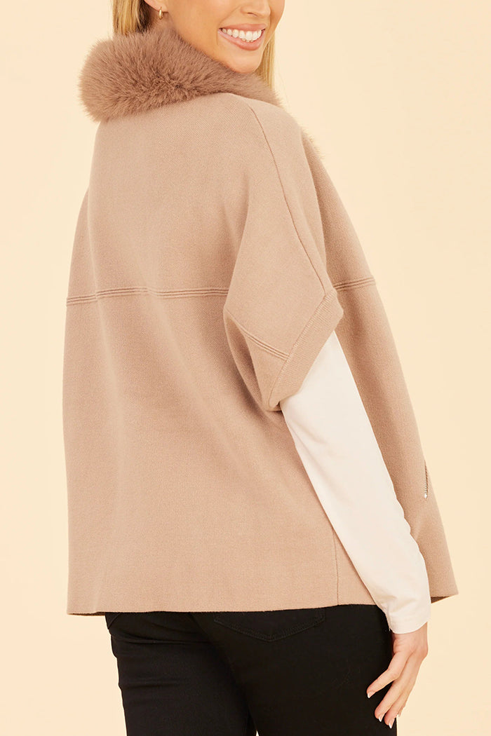 Faux Fur Collar Short Sleeve Cardigan