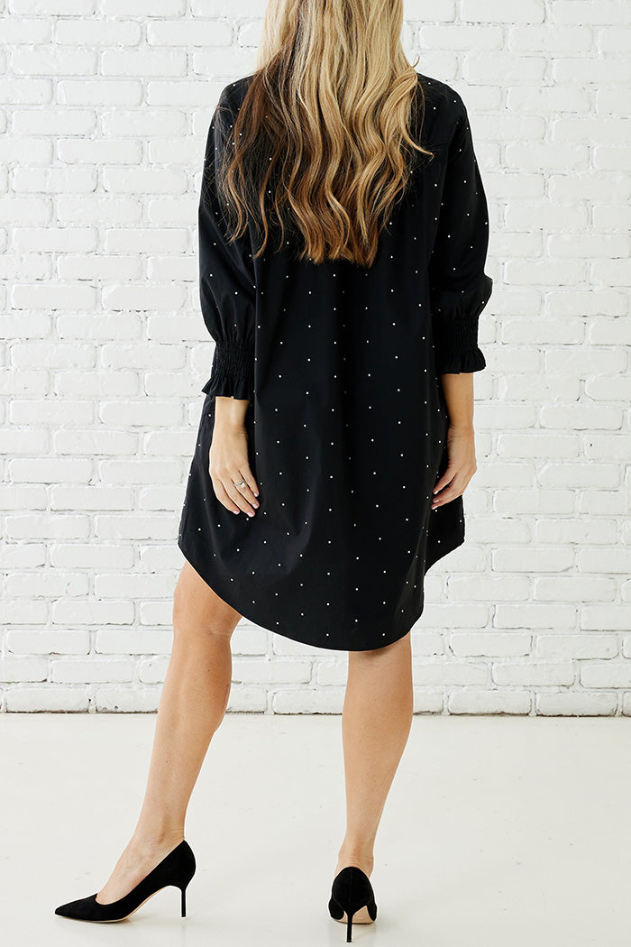 Pocketed Ruffled Collar 3/4 Sleeve Dress
