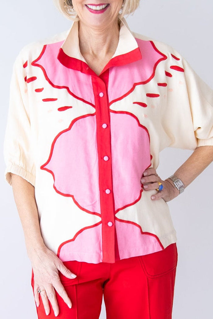 Contrast Trim Buttoned Top