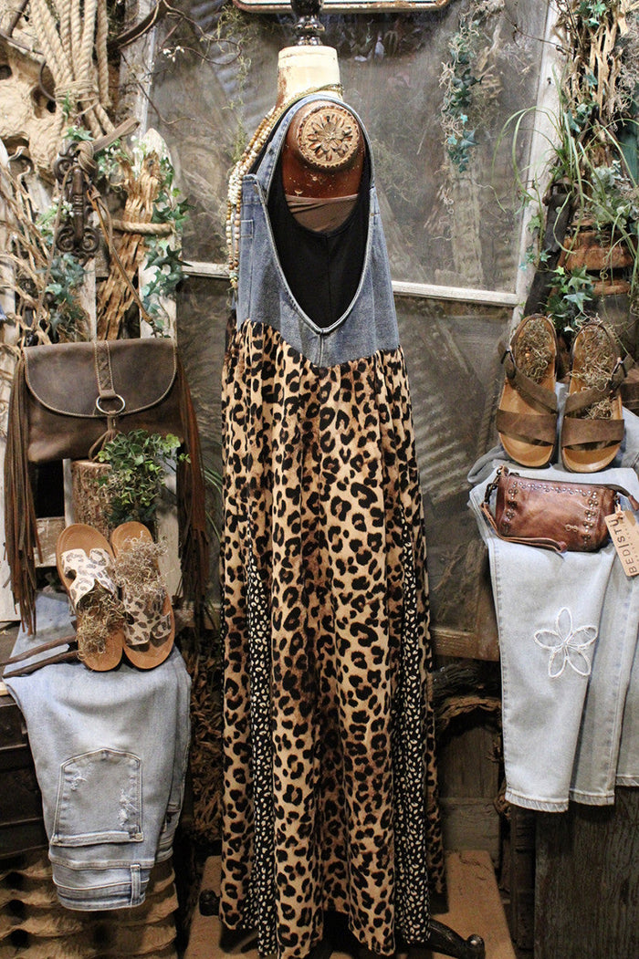 Casual Leopard Print Overall Maxi Dress