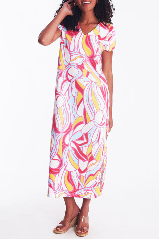 Abstract Pattern Slit Hem Dress