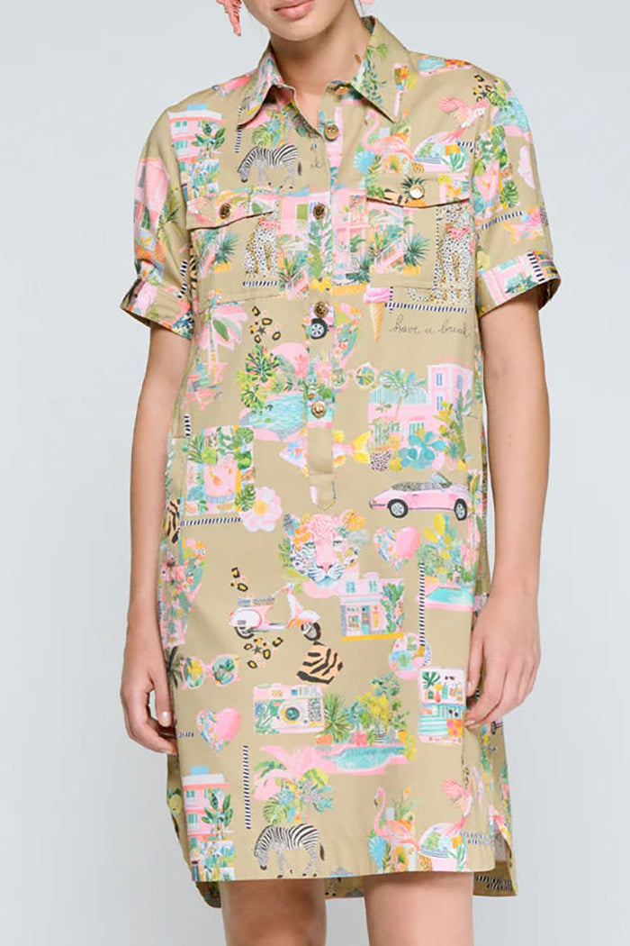 Print Chest Pocket Dress