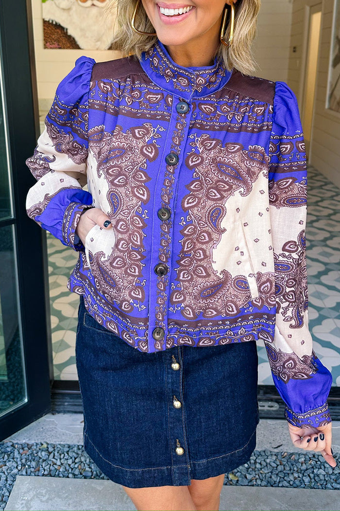 Paisley Pattern Pocketed Button Up Top