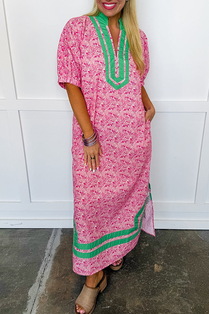 Floral Contrast Trim Pocket Midi Dress