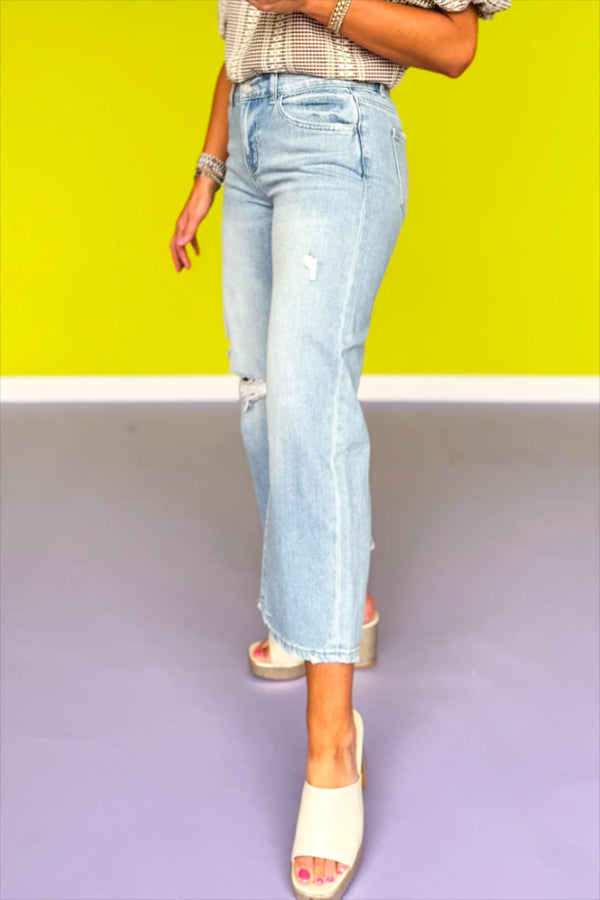 Button Waist Crop Wide Leg Pants
