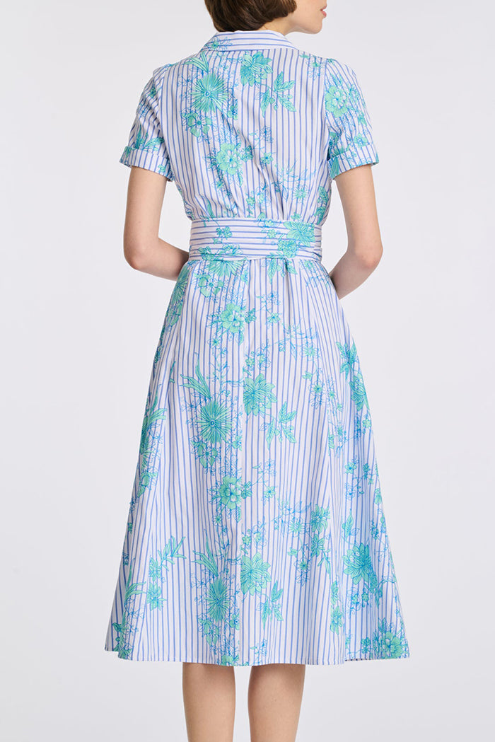 Stripe Floral Belted Pocket Dress