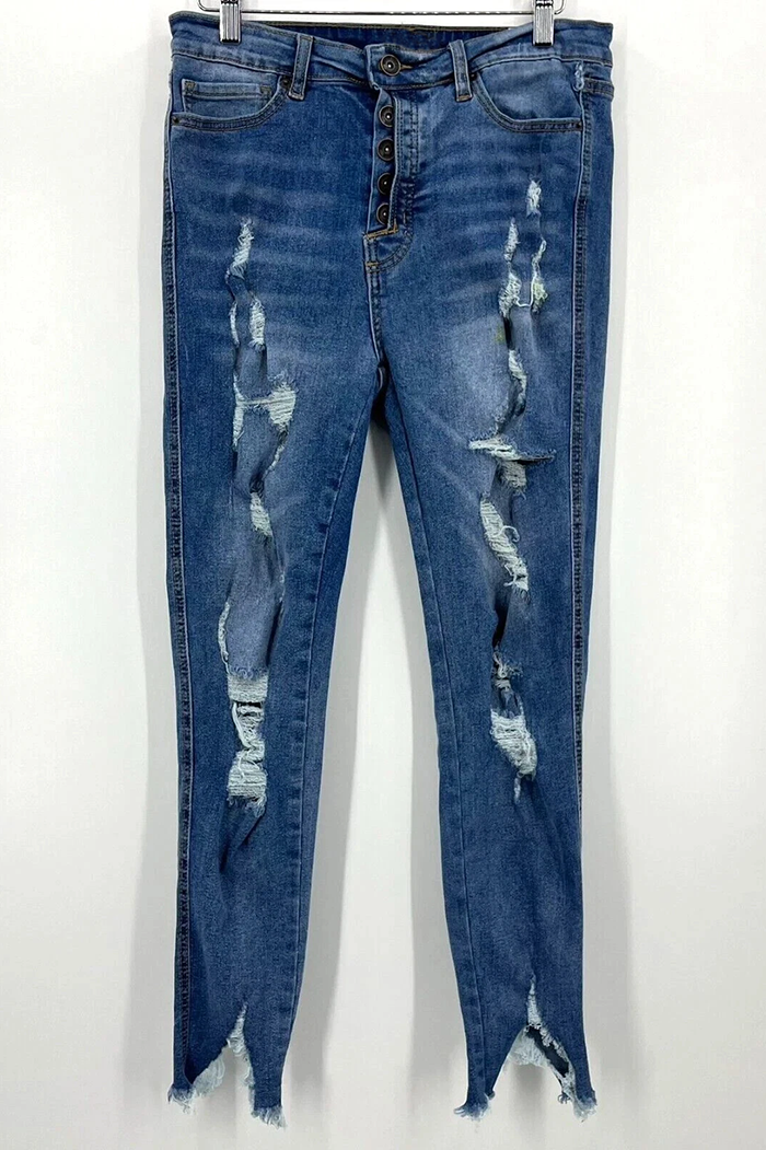 High Waist Ripped Pocket Skinny Jeans