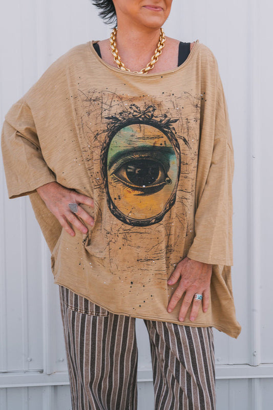 Artistic Eye Print Oversized Top