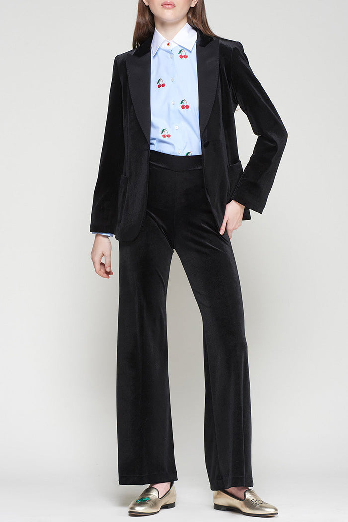 Black Velvet Hidden Elastic Waist Wide Leg Pants