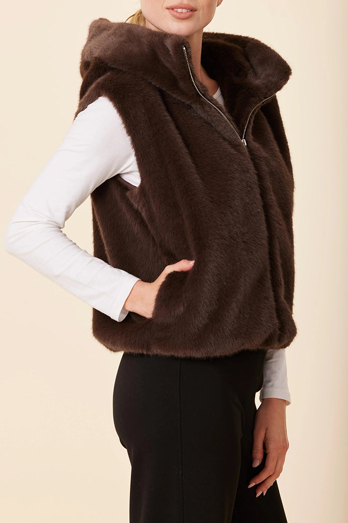 Pocket Faux Fur Zip Hoody Vest