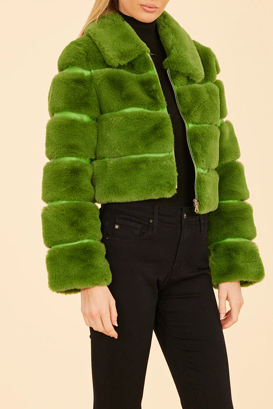 Fur Vegan Leather Cropped Jacket