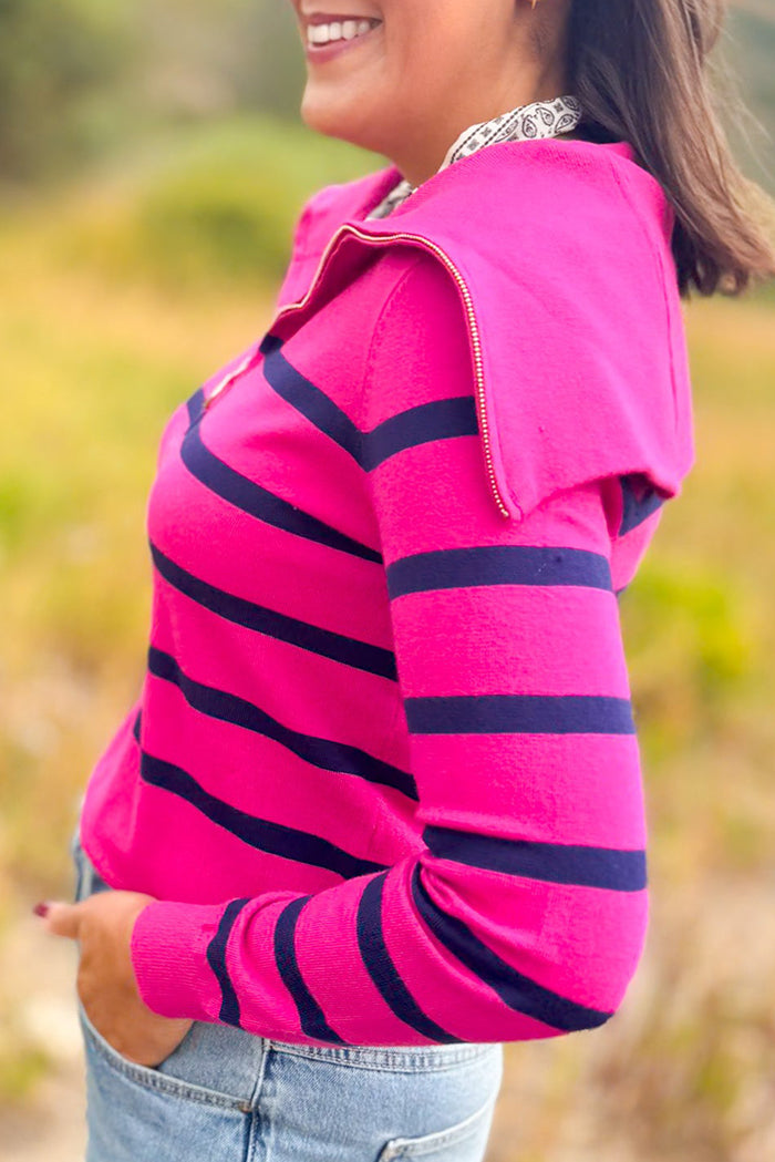 Casual Stripe Zip Top