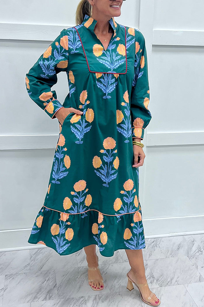 V-Neck Floral Print Pocket Dress