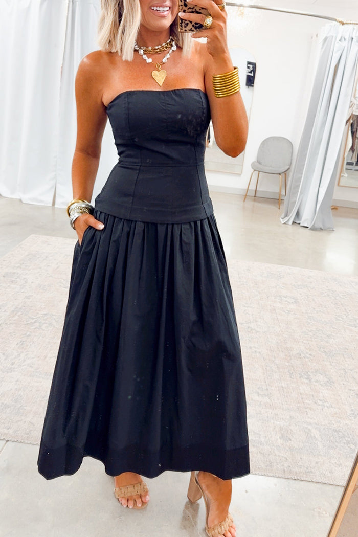 Casual Strapless Pleated Dress