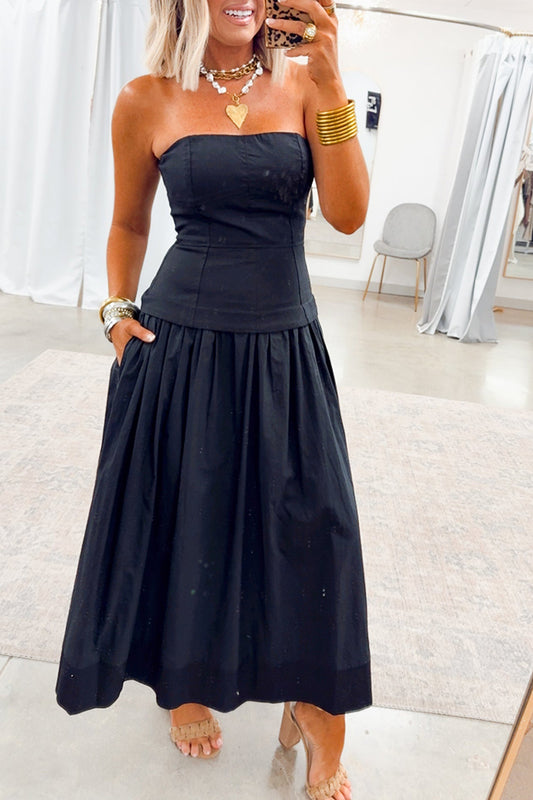 Casual Strapless Pleated Dress
