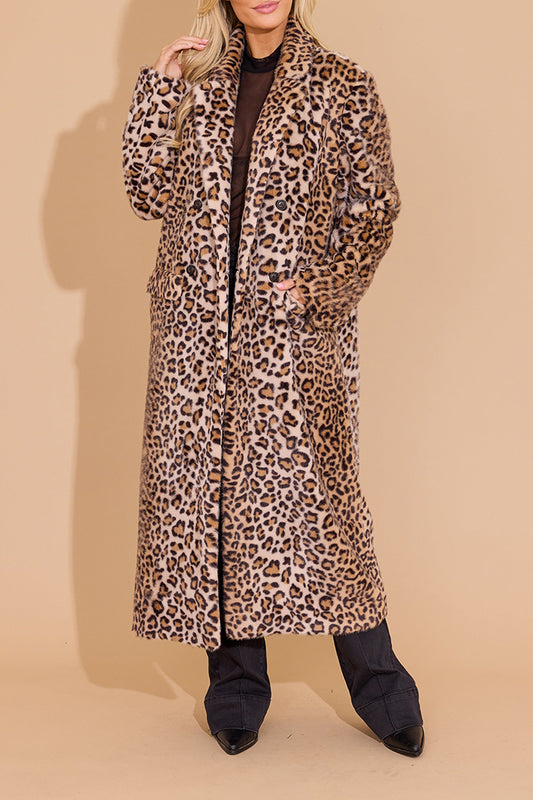 Leopard Faux Fur Pocketed Jacket