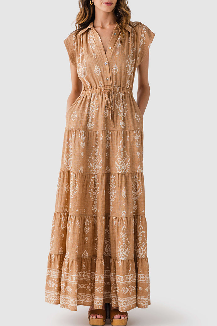 Tiered Drawstring Pocket Maxi Dress