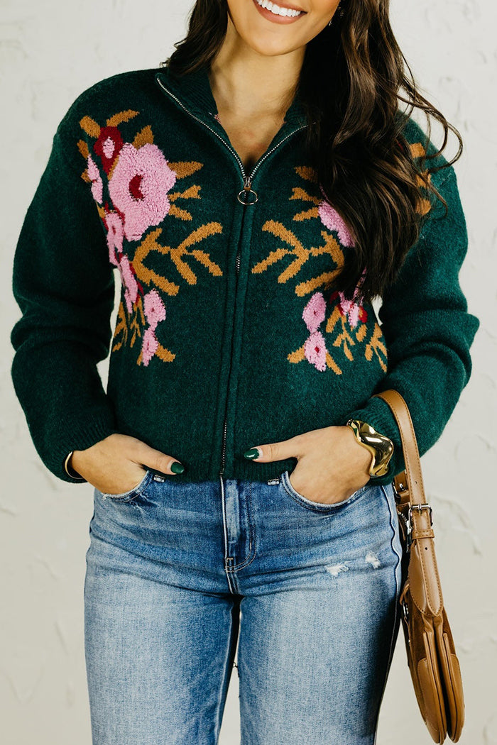 Floral Zip Up Sweater
