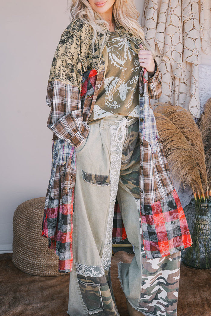 Eclectic Floral-Plaid Oversized Duster