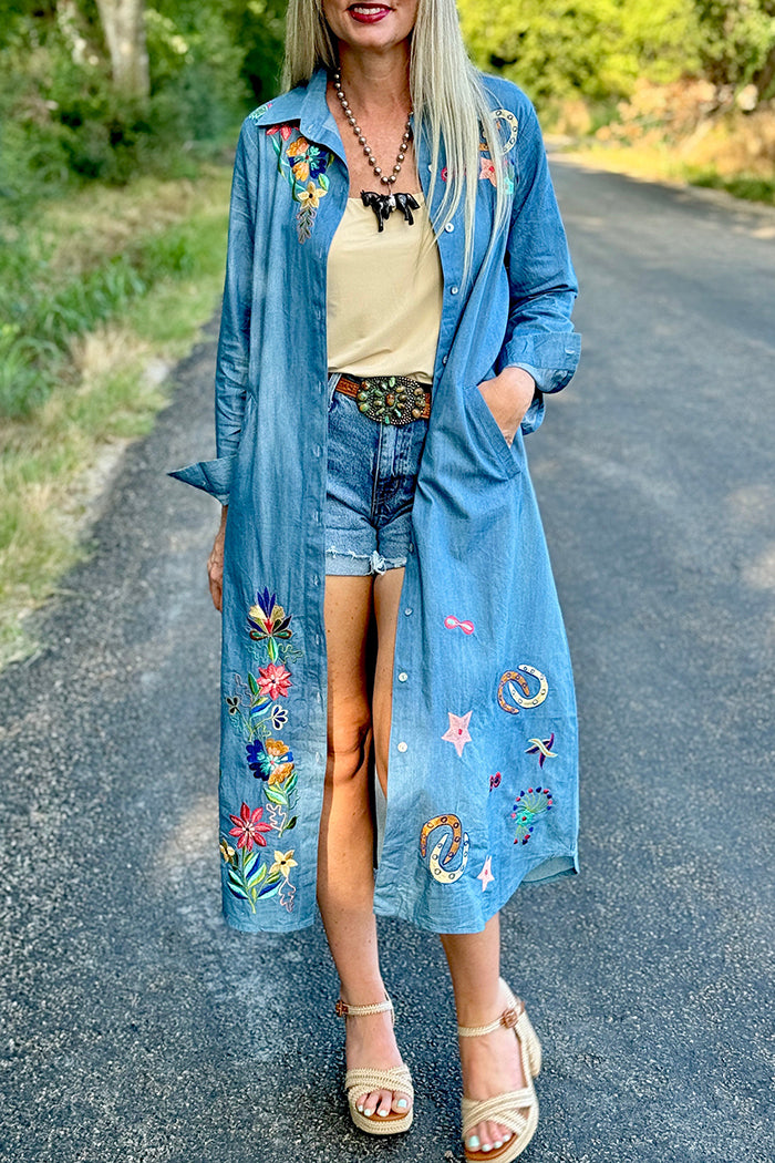 Long Sleeve Button Front Duster Dress