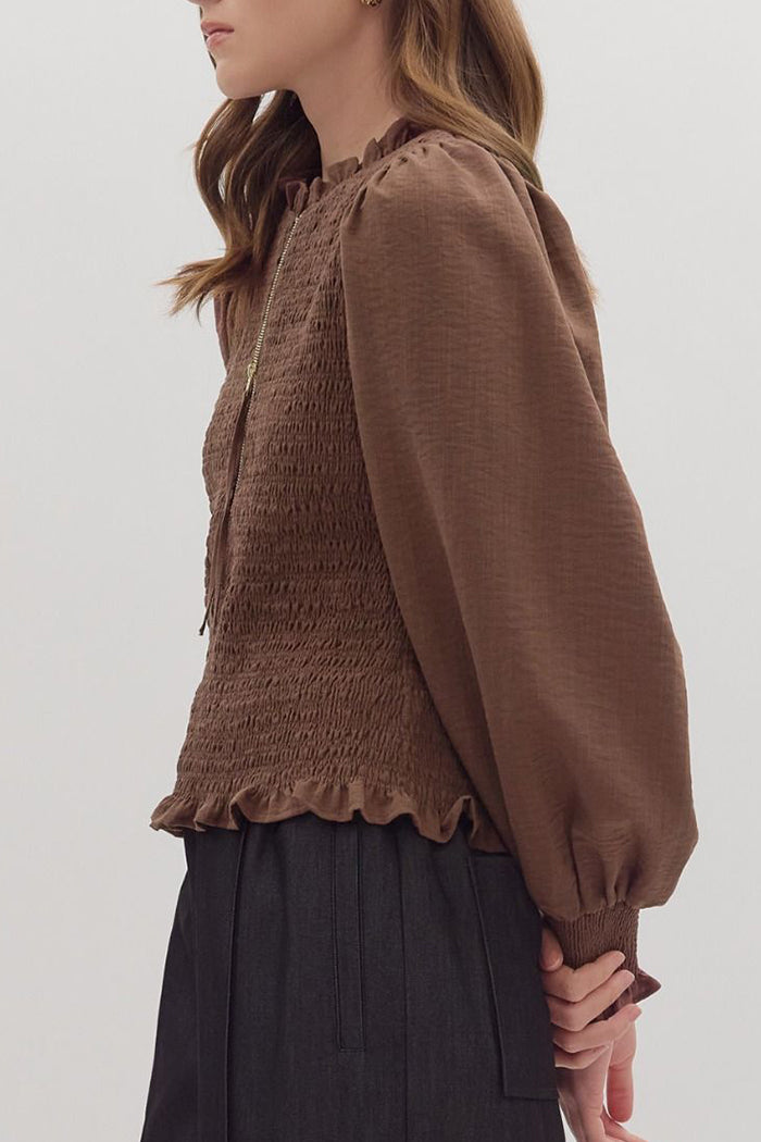 Puff Sleeve Zipper Top